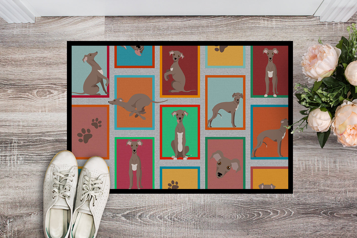 Lots of Fawn Italian Greyhound Doormat