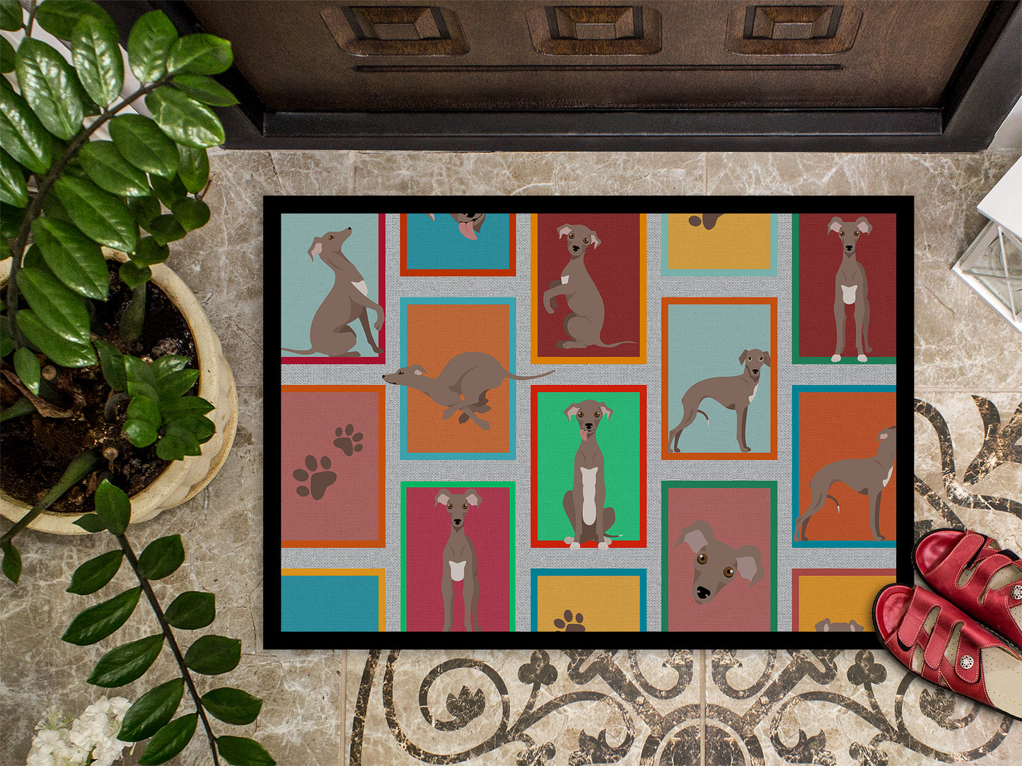 Lots of Fawn Italian Greyhound Doormat