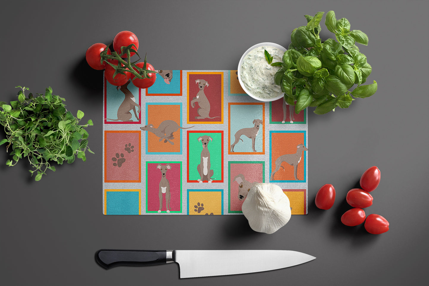 Lots of Fawn Italian Greyhound Glass Cutting Board