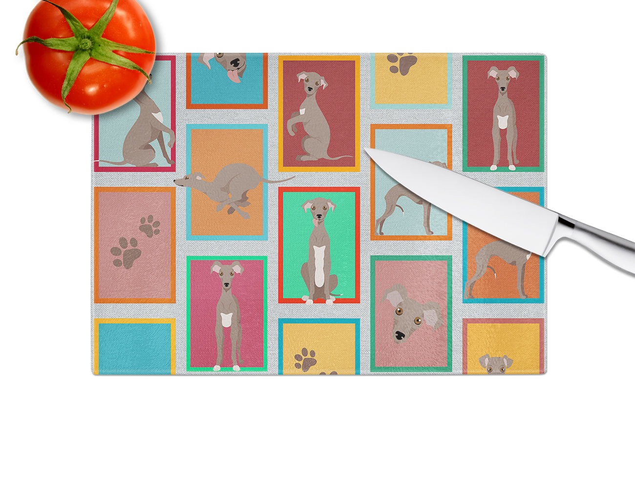 Lots of Fawn Italian Greyhound Glass Cutting Board