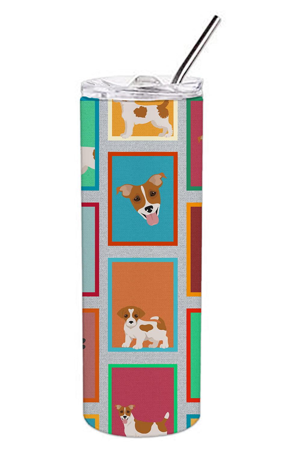 Lots of Red and White Jack Russell Terrier Stainless Steel Skinny Tumbler