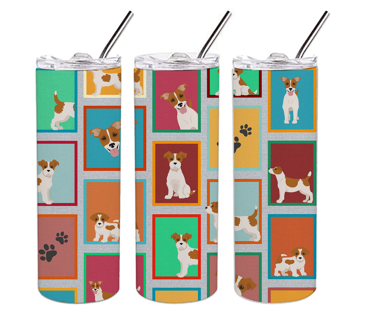 Lots of Red and White Jack Russell Terrier Stainless Steel Skinny Tumbler