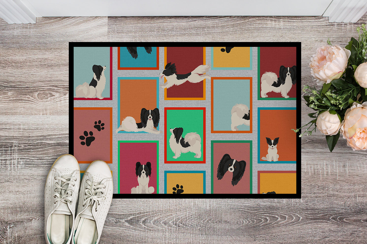 Lots of Black and Whtie Papillon Doormat