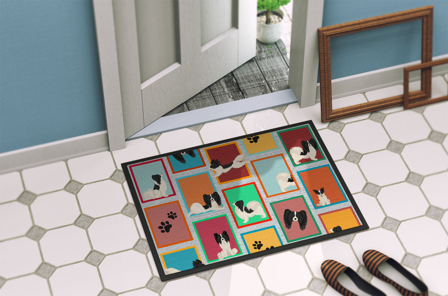 Lots of Black and Whtie Papillon Doormat