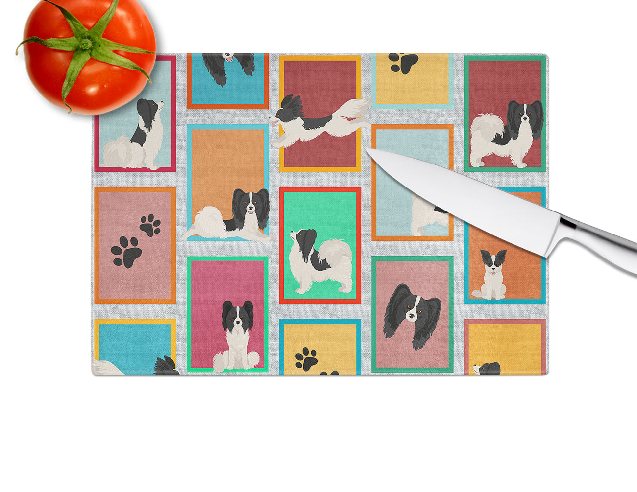 Lots of Black and Whtie Papillon Glass Cutting Board