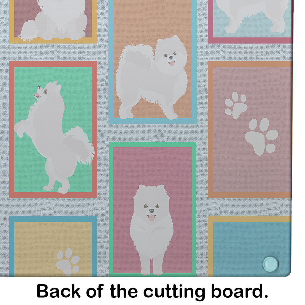 Lots of White Pomeranian Glass Cutting Board