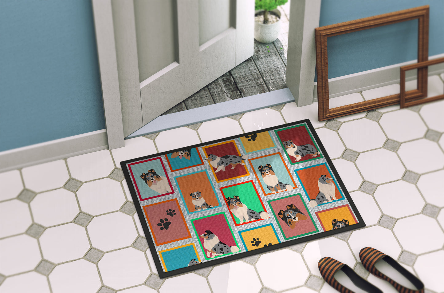 Lots of Blue Merle Sheltie Doormat
