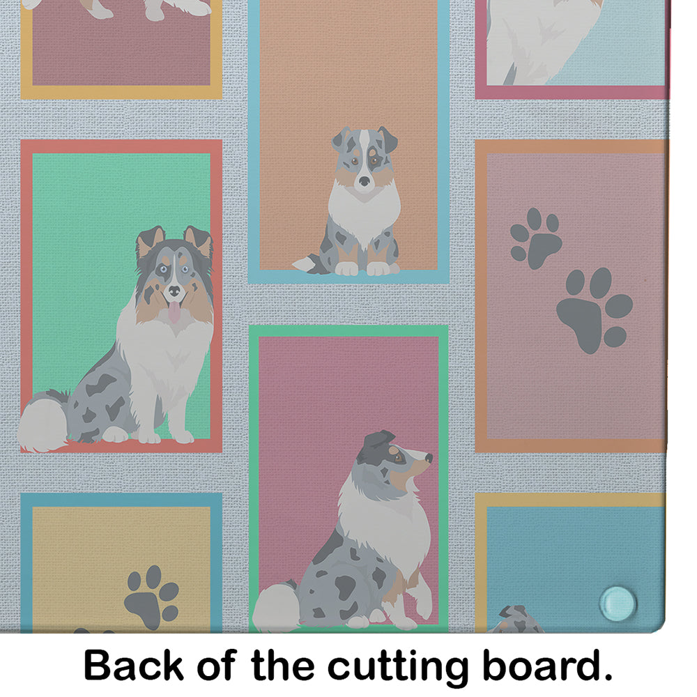 Lots of Blue Merle Sheltie Glass Cutting Board