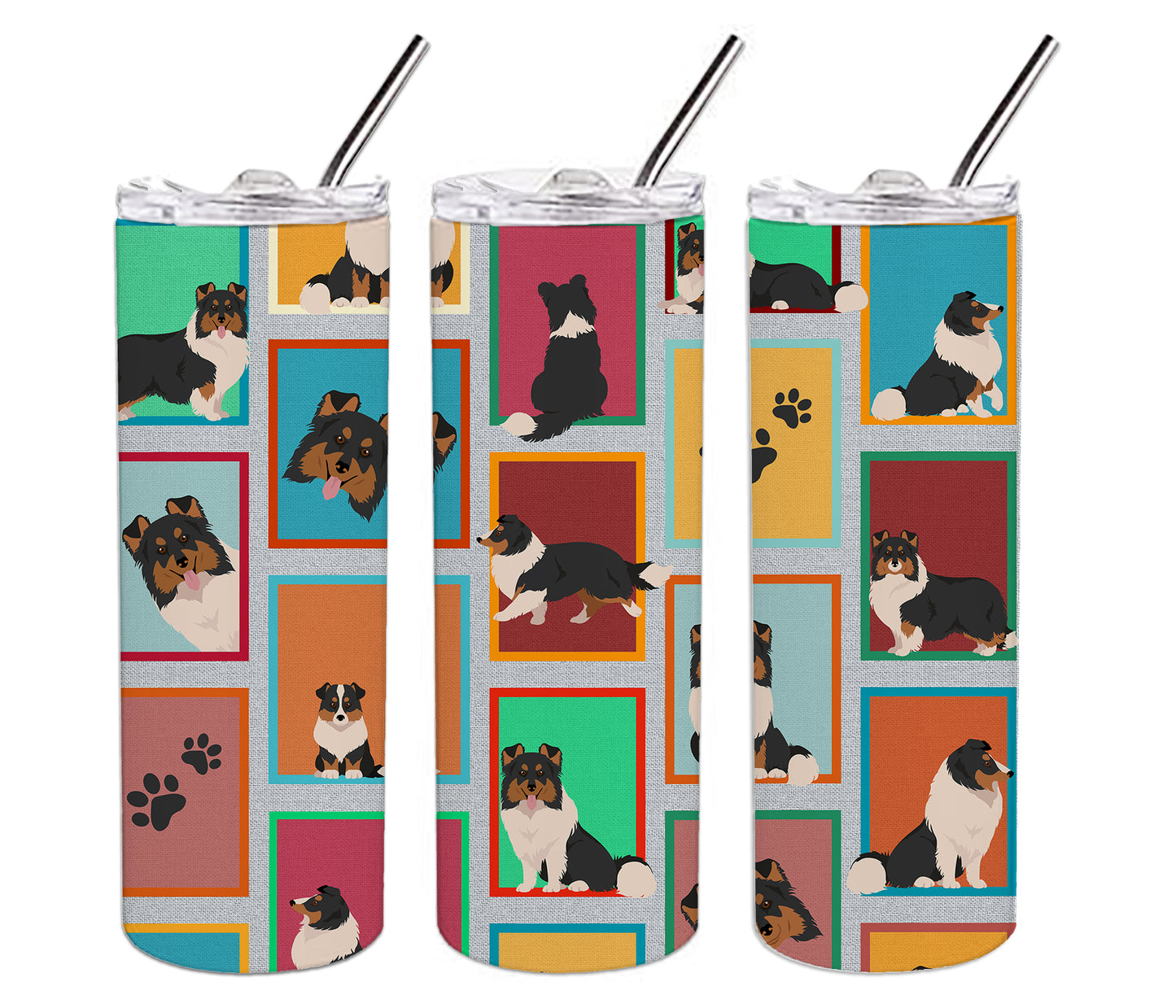 Lots of Tricolor Sheltie Stainless Steel Skinny Tumbler