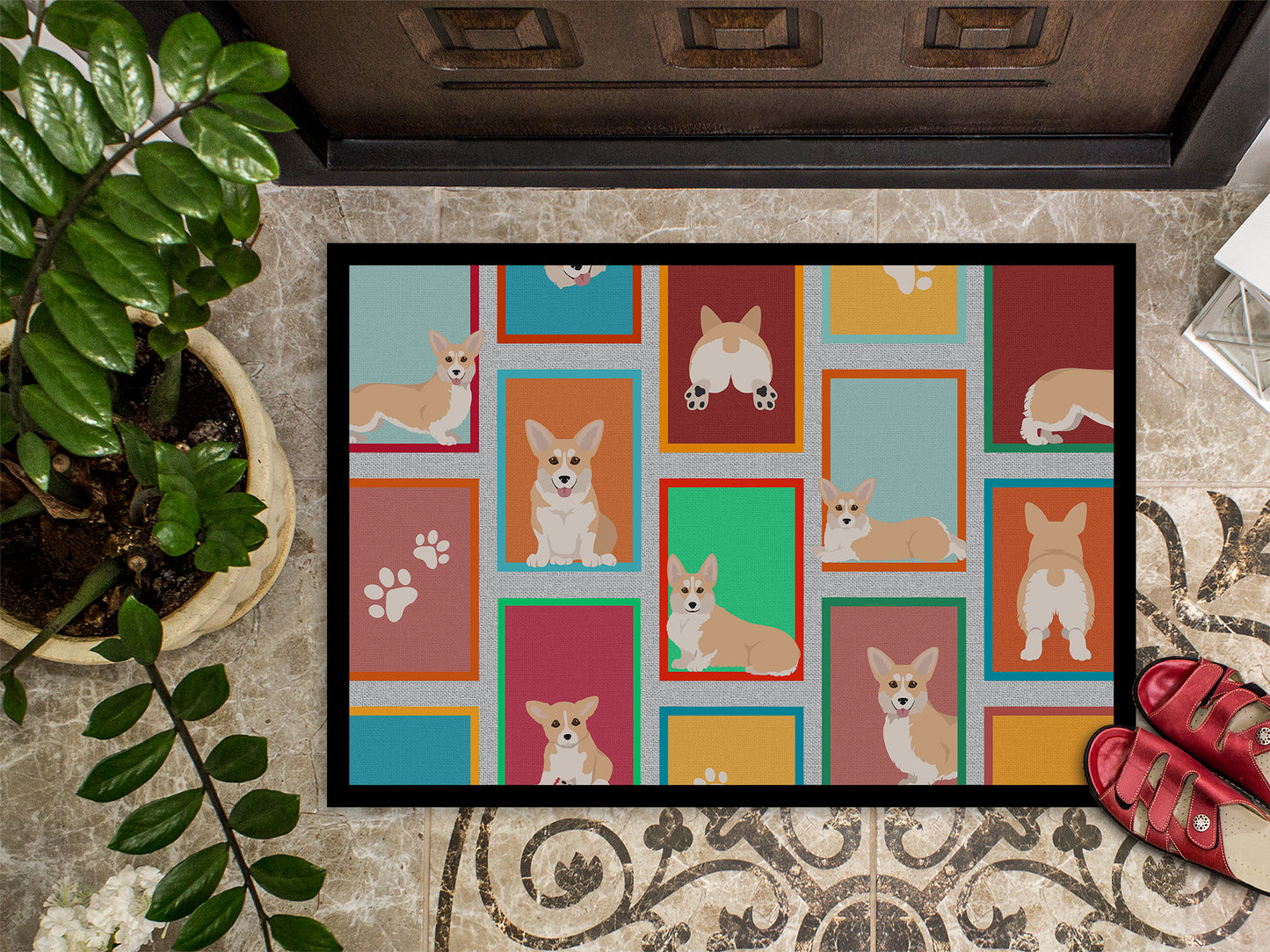 Lots of Fawn Pembroke Corgi Doormat