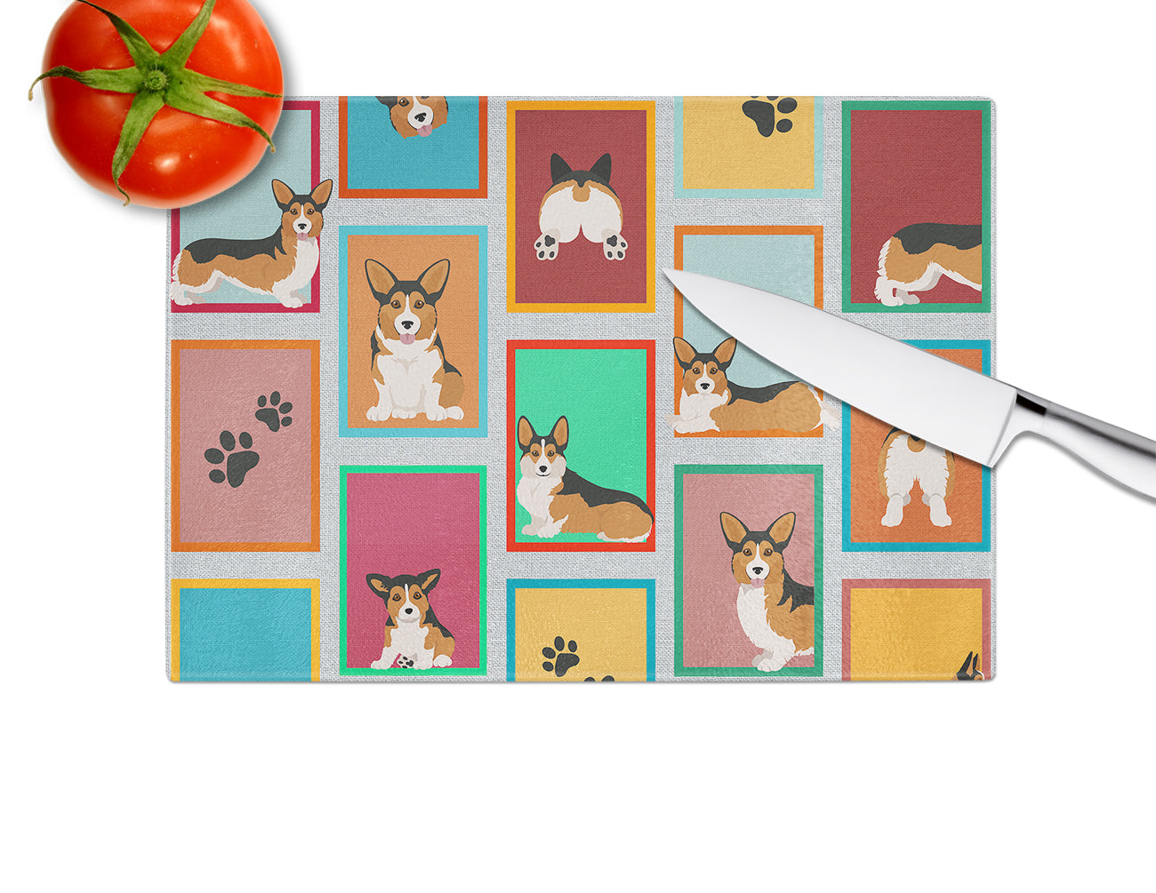 Lots of Sable Pembroke Corgi Glass Cutting Board