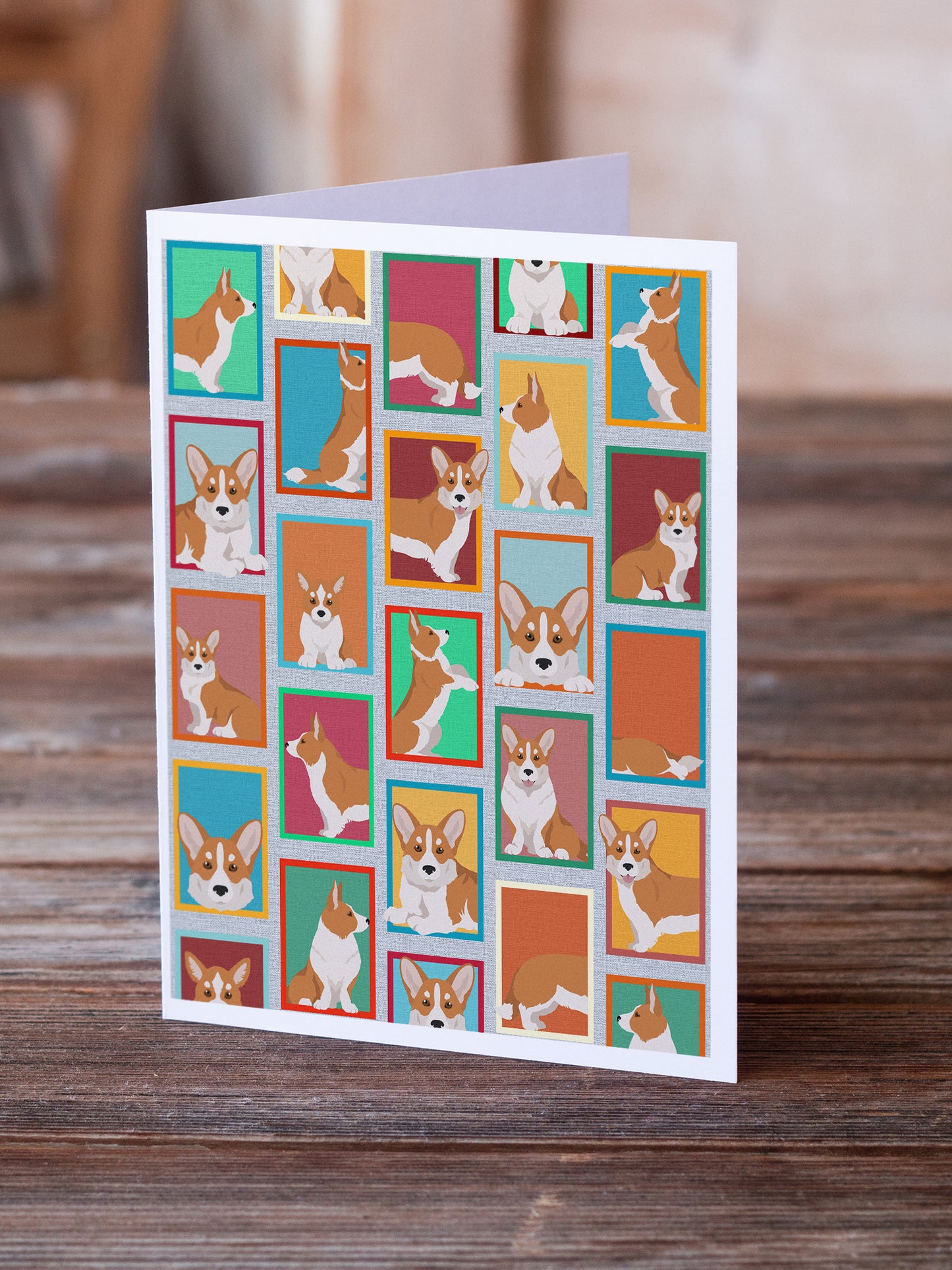 Lots of Red Cardigan Corgi Greeting Cards Pack of 8