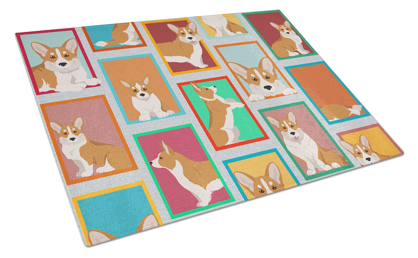 Buy this Lots of Red Cardigan Corgi Glass Cutting Board