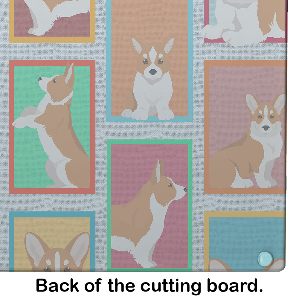 Lots of Red Cardigan Corgi Glass Cutting Board