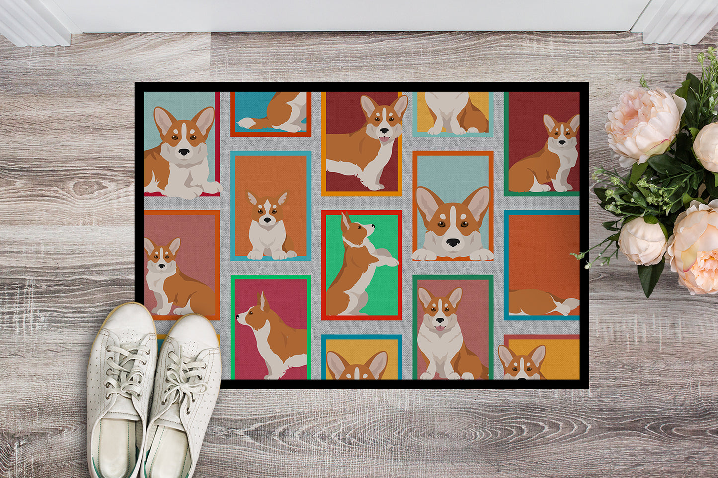 Lots of Red Cardigan Corgi Doormat