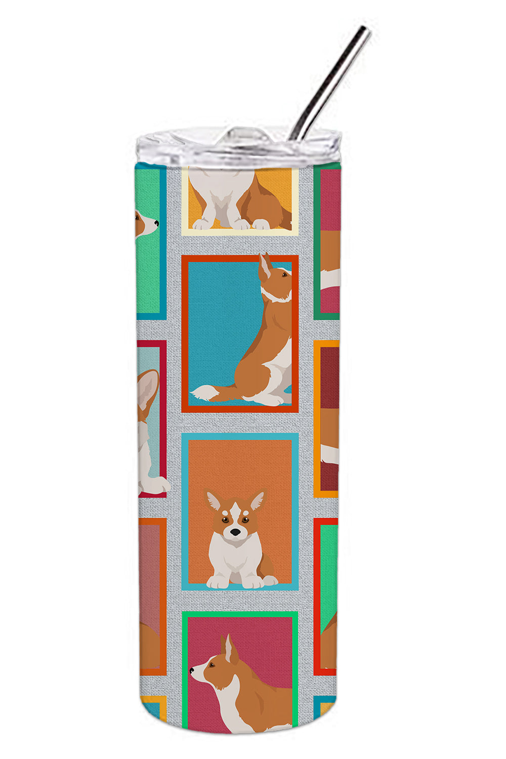 Lots of Red Cardigan Corgi Stainless Steel Skinny Tumbler