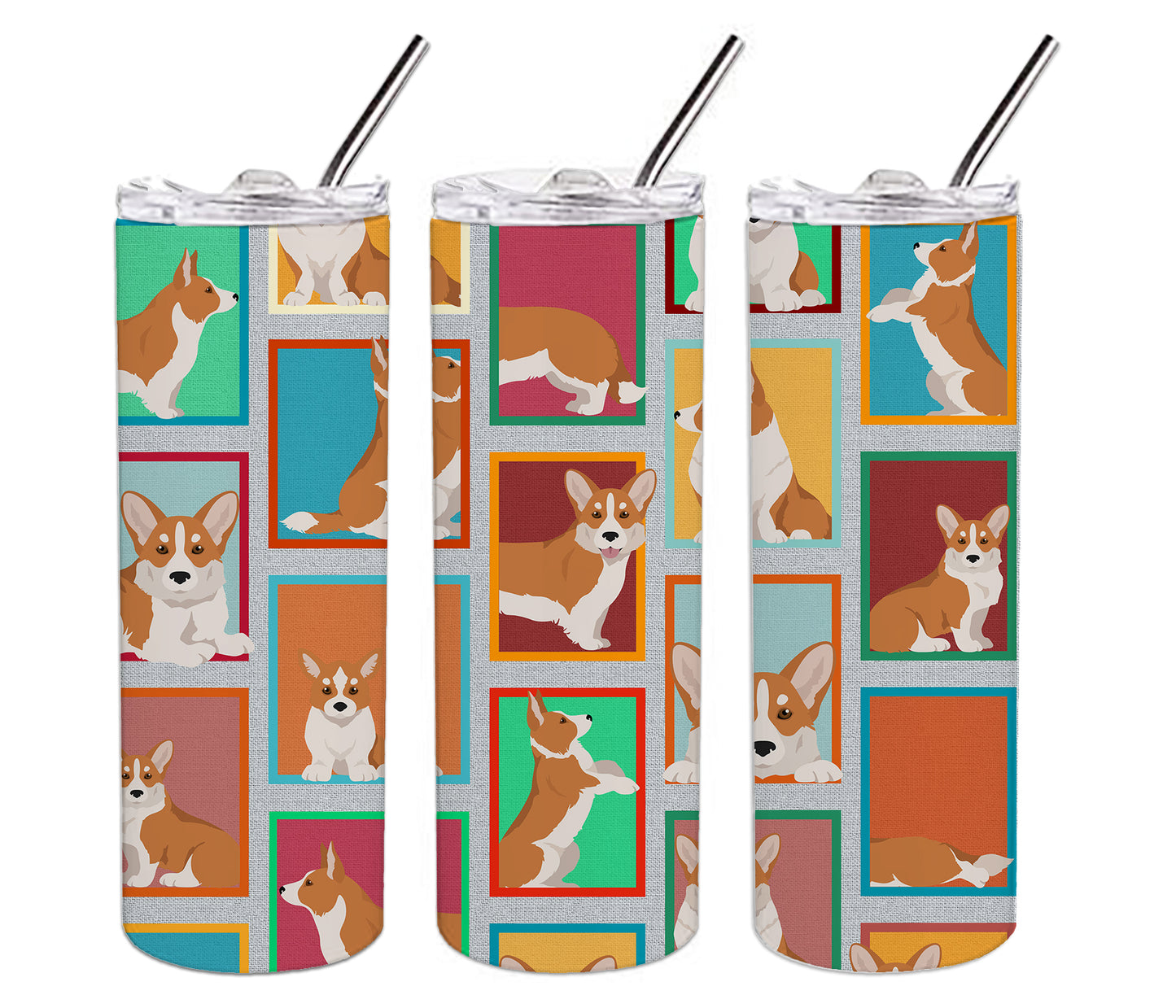 Lots of Red Cardigan Corgi Stainless Steel Skinny Tumbler