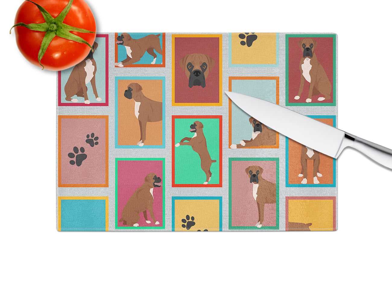 Lots of Black Face Boxer Glass Cutting Board