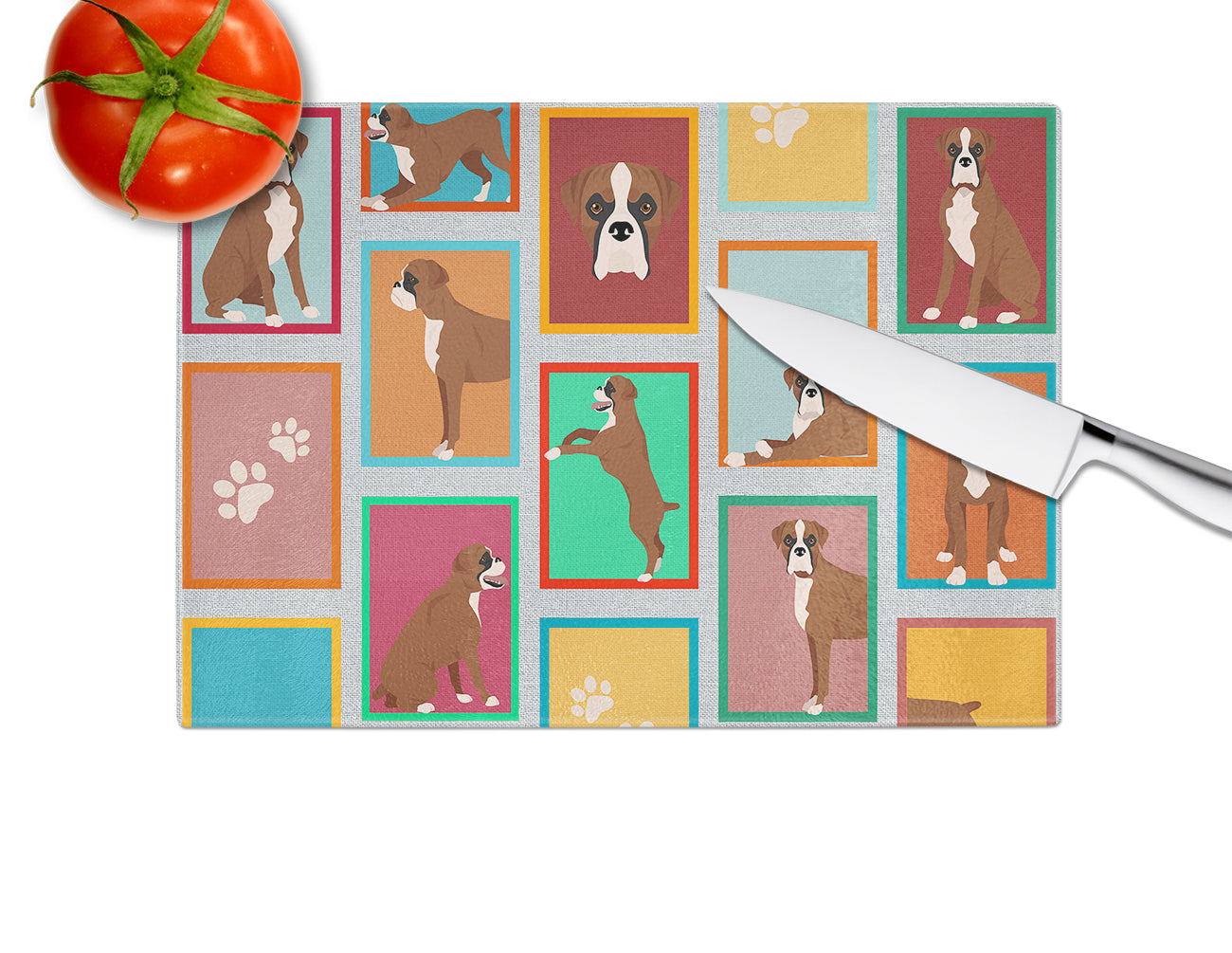 Lots of Flashy Fawn Boxer Glass Cutting Board