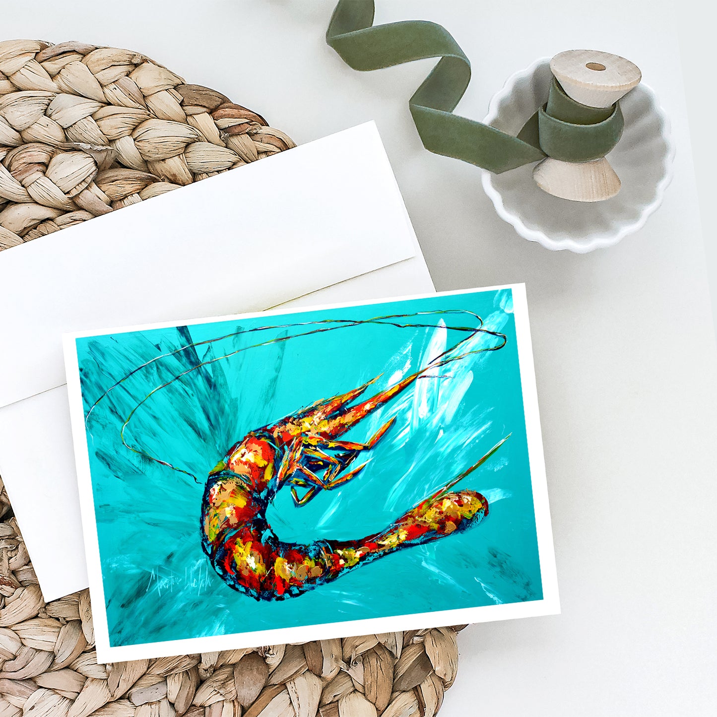 Shrimp Teal Shrimp Greeting Cards Pack of 8