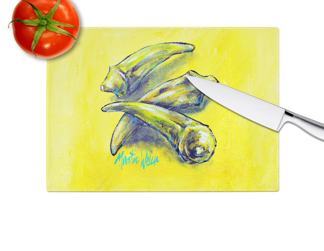 Three to Get Ready Okra Glass Cutting Board