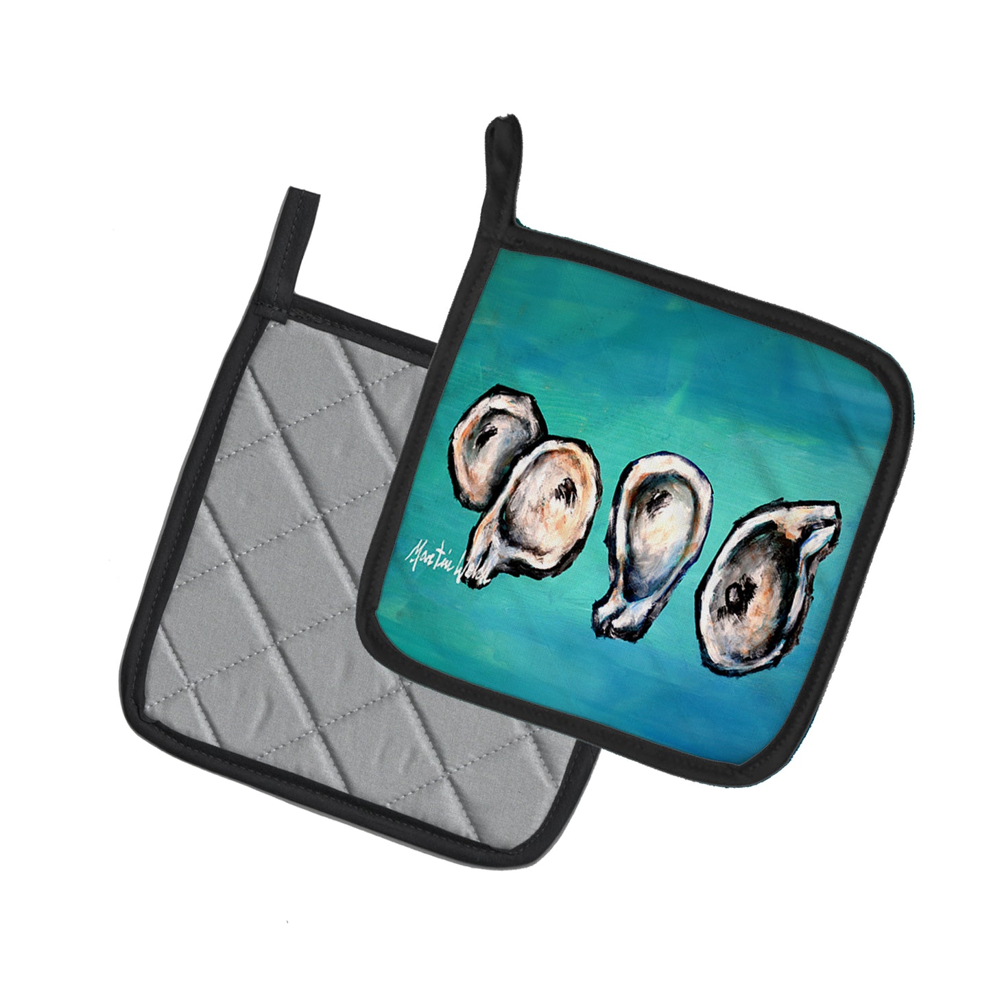 Four Oyster Shells on Board Pair of Pot Holders