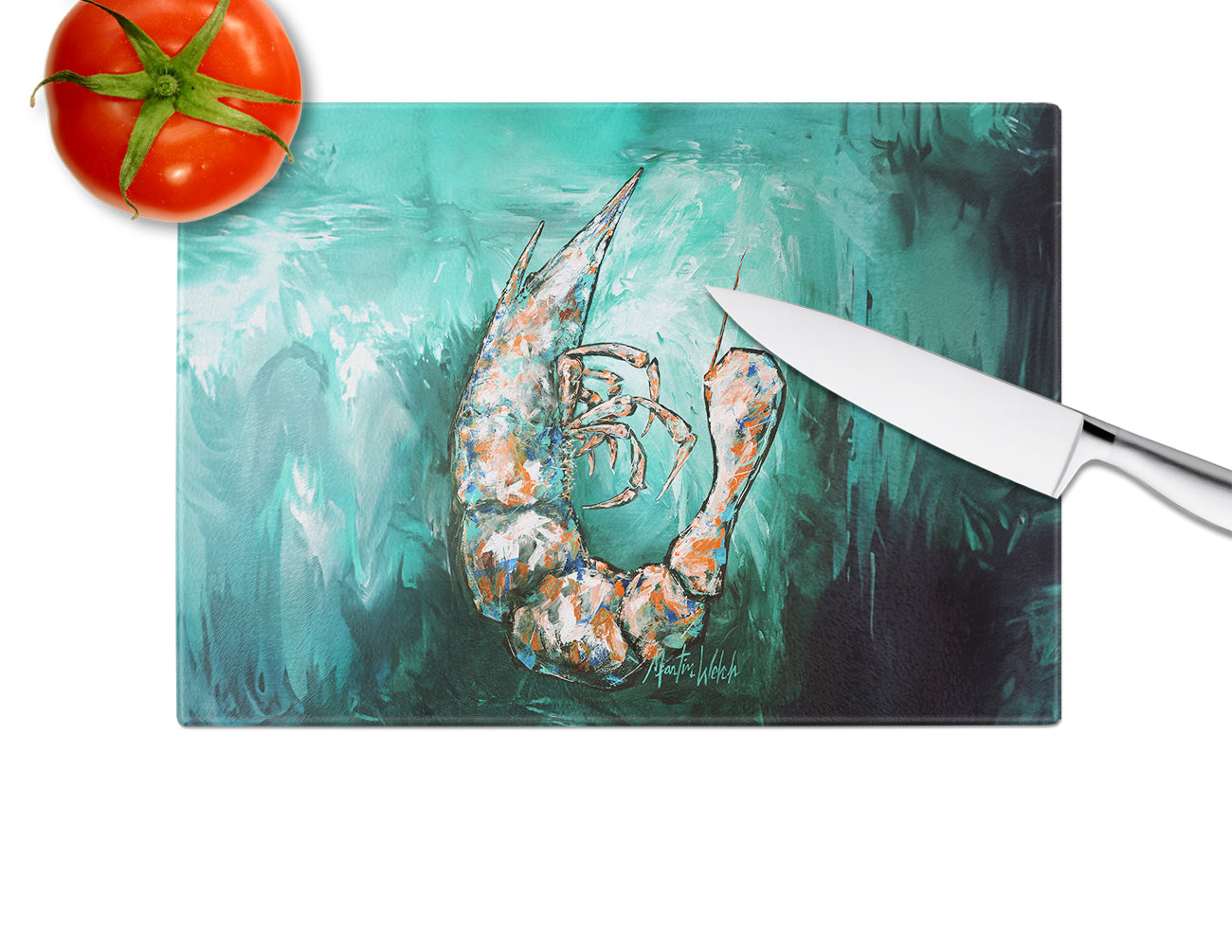 A Touch of Blue Shrimp Glass Cutting Board