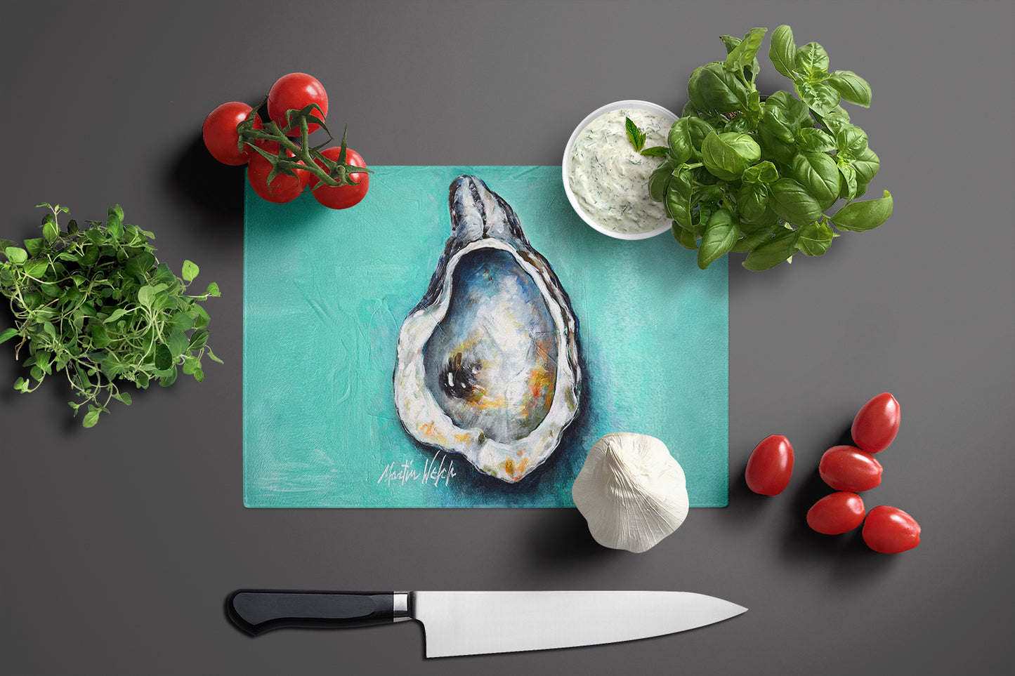 Aqua Pearl Oyster Glass Cutting Board