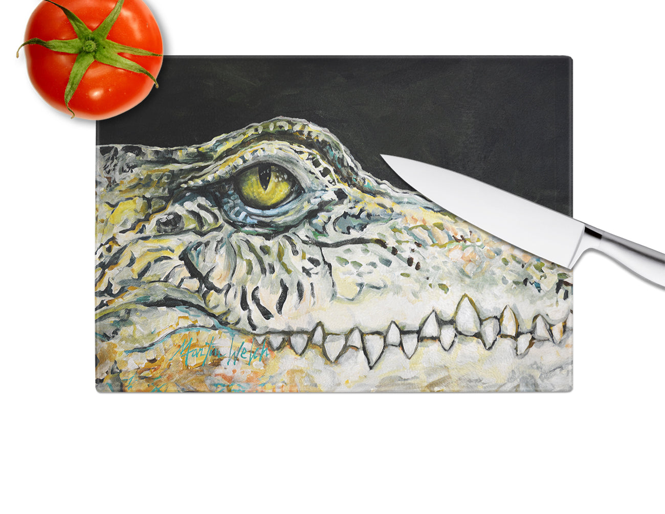 Bite Me Alligator Glass Cutting Board