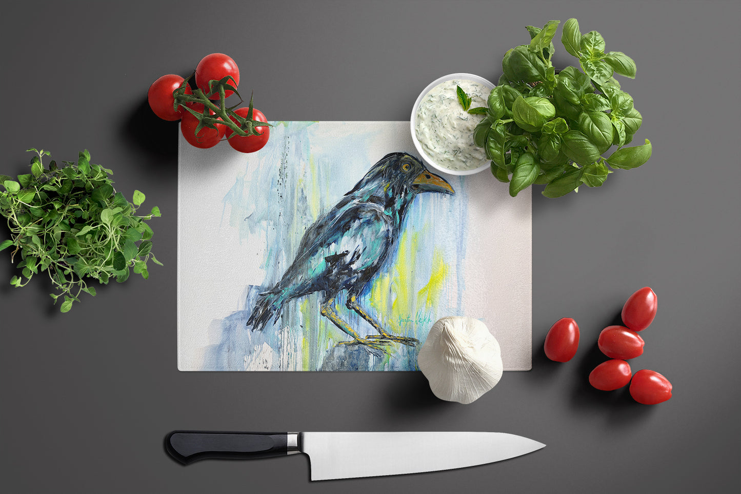 Burnt Corn Crow Glass Cutting Board