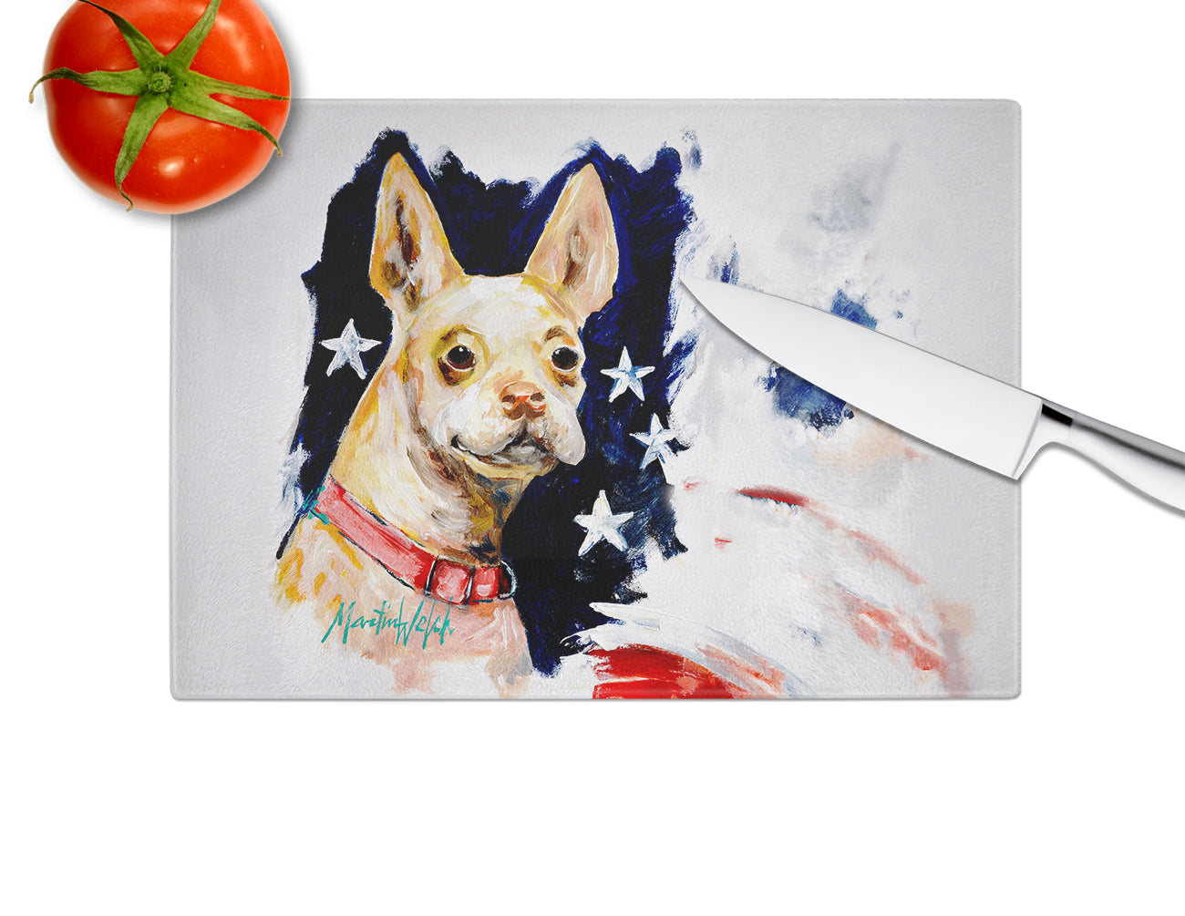 Chevy Boston Terrier Glass Cutting Board