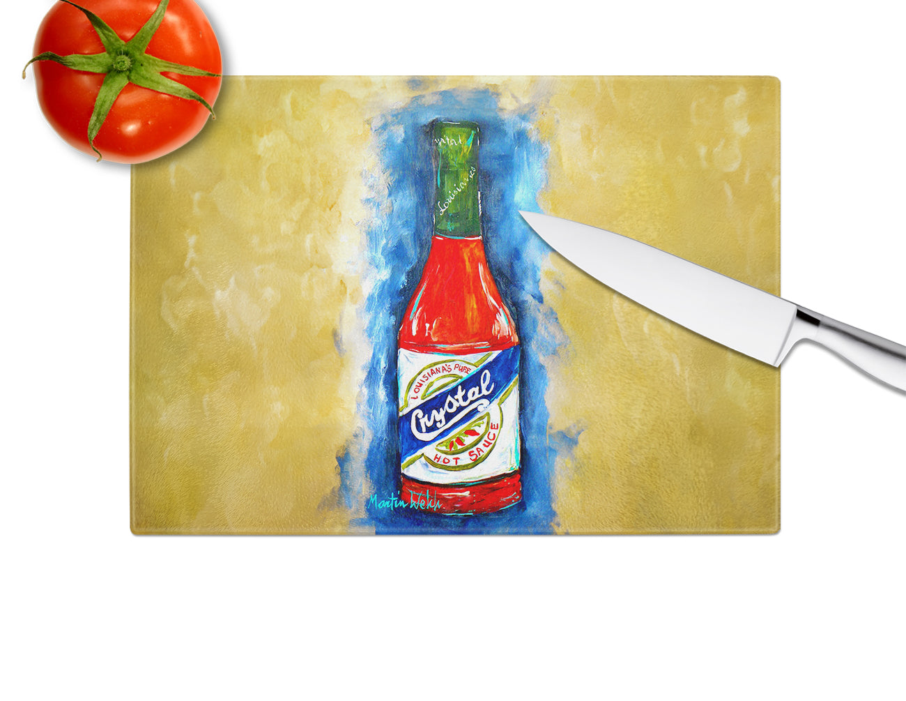 Hot Sauce Crystal Blue Glass Cutting Board