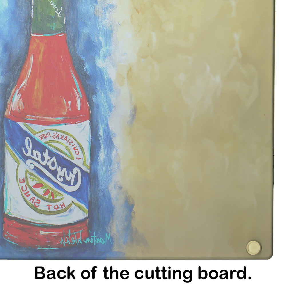 Hot Sauce Crystal Blue Glass Cutting Board