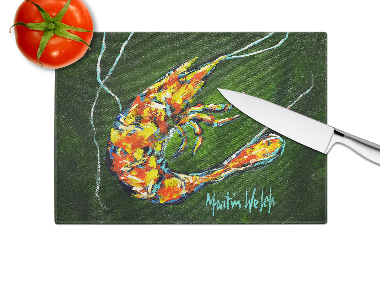 Green Waters Shrimp Glass Cutting Board