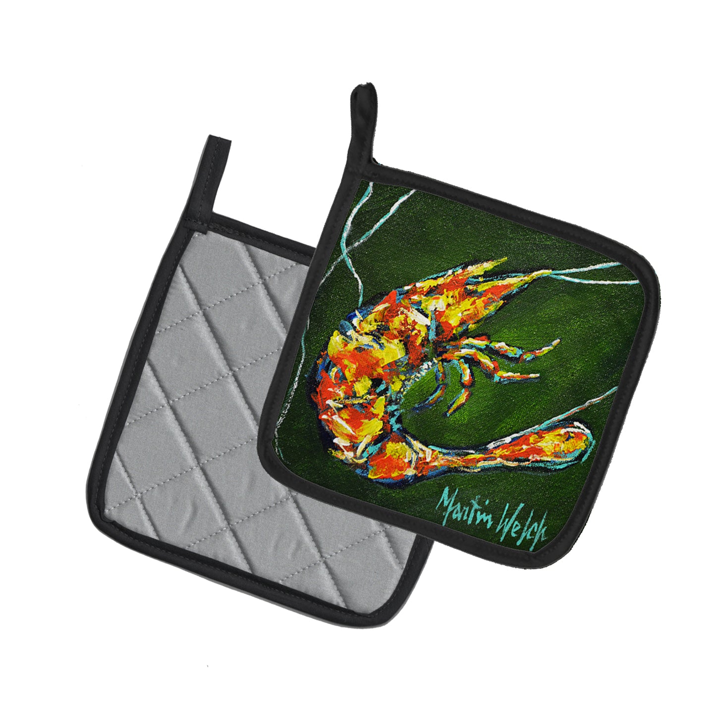 Green Waters Shrimp Pair of Pot Holders