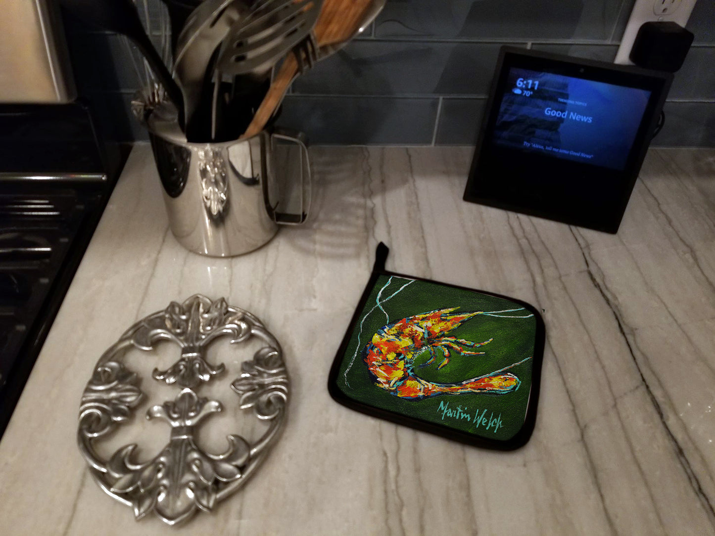 Green Waters Shrimp Pair of Pot Holders