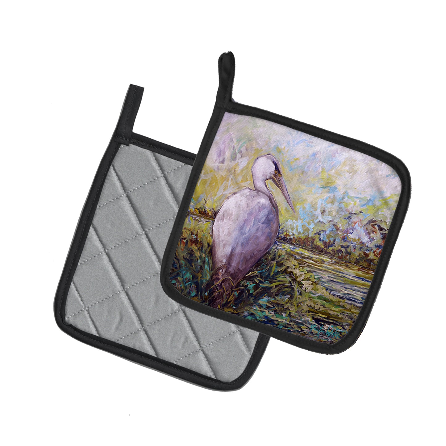 Heron in the Swamp Pair of Pot Holders