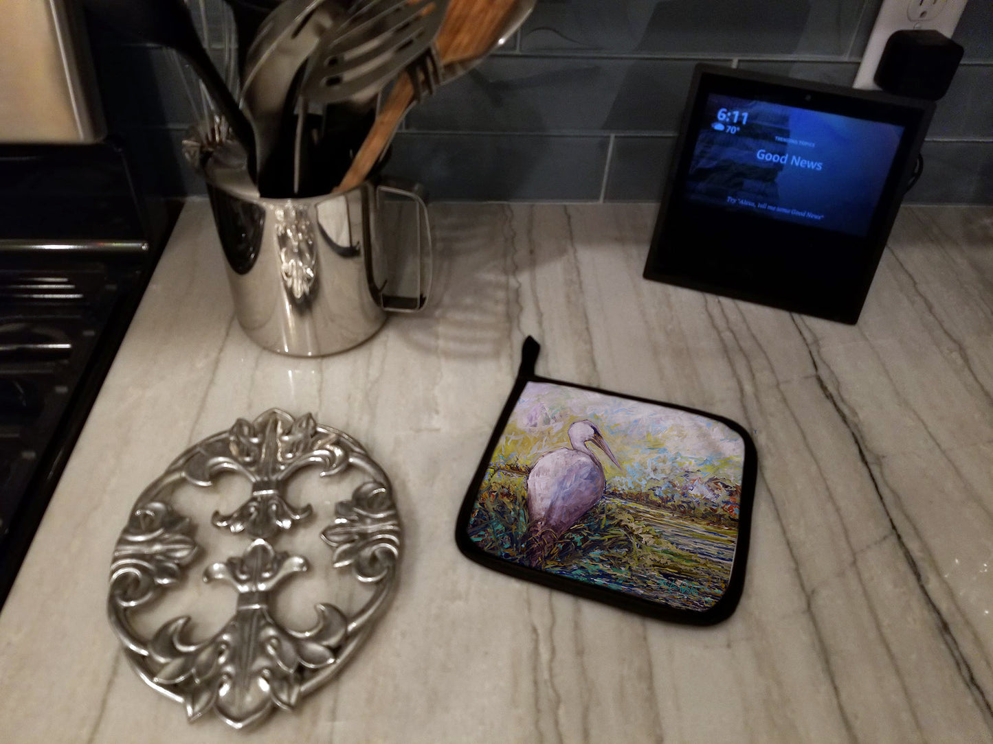 Heron in the Swamp Pair of Pot Holders