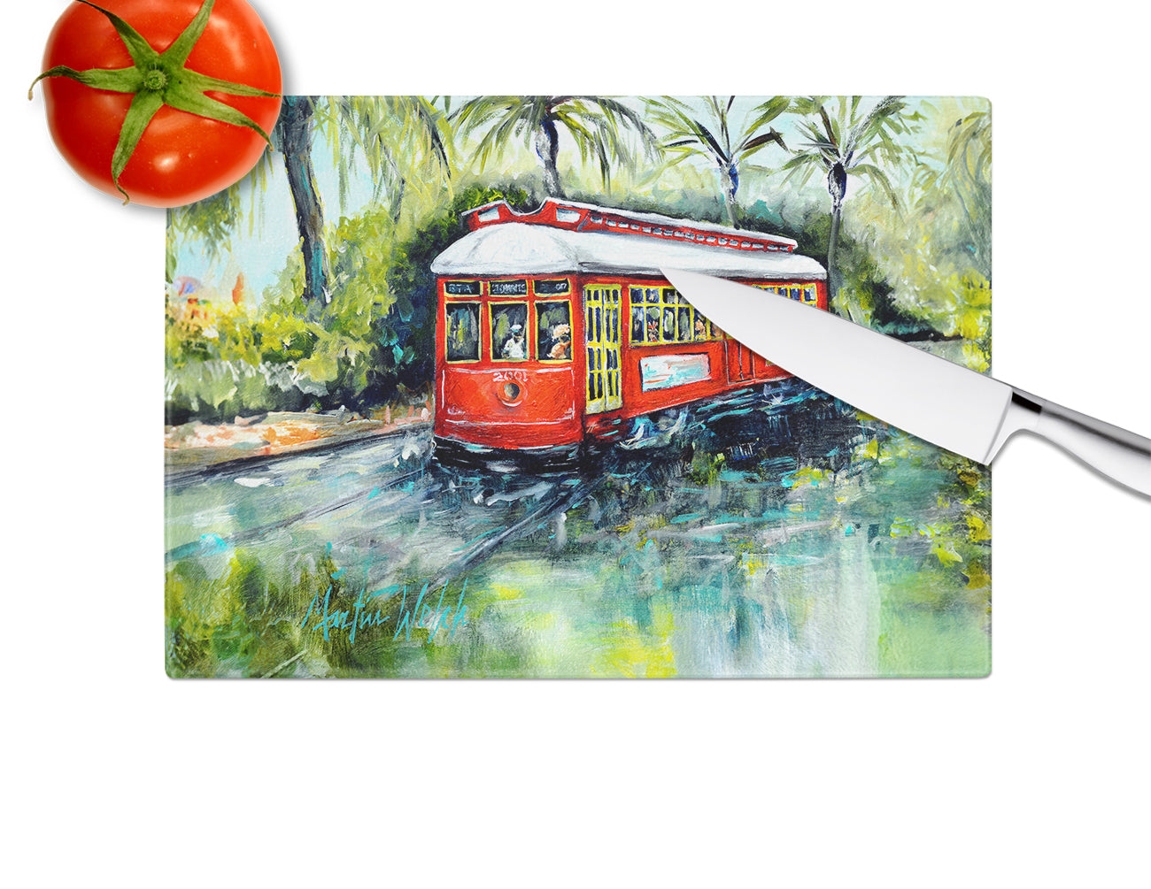 Little Red Street Car Glass Cutting Board