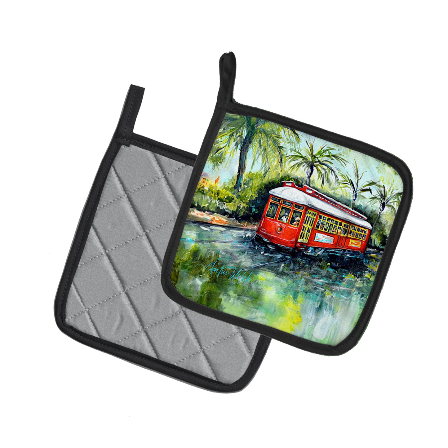 Little Red Street Car Pair of Pot Holders
