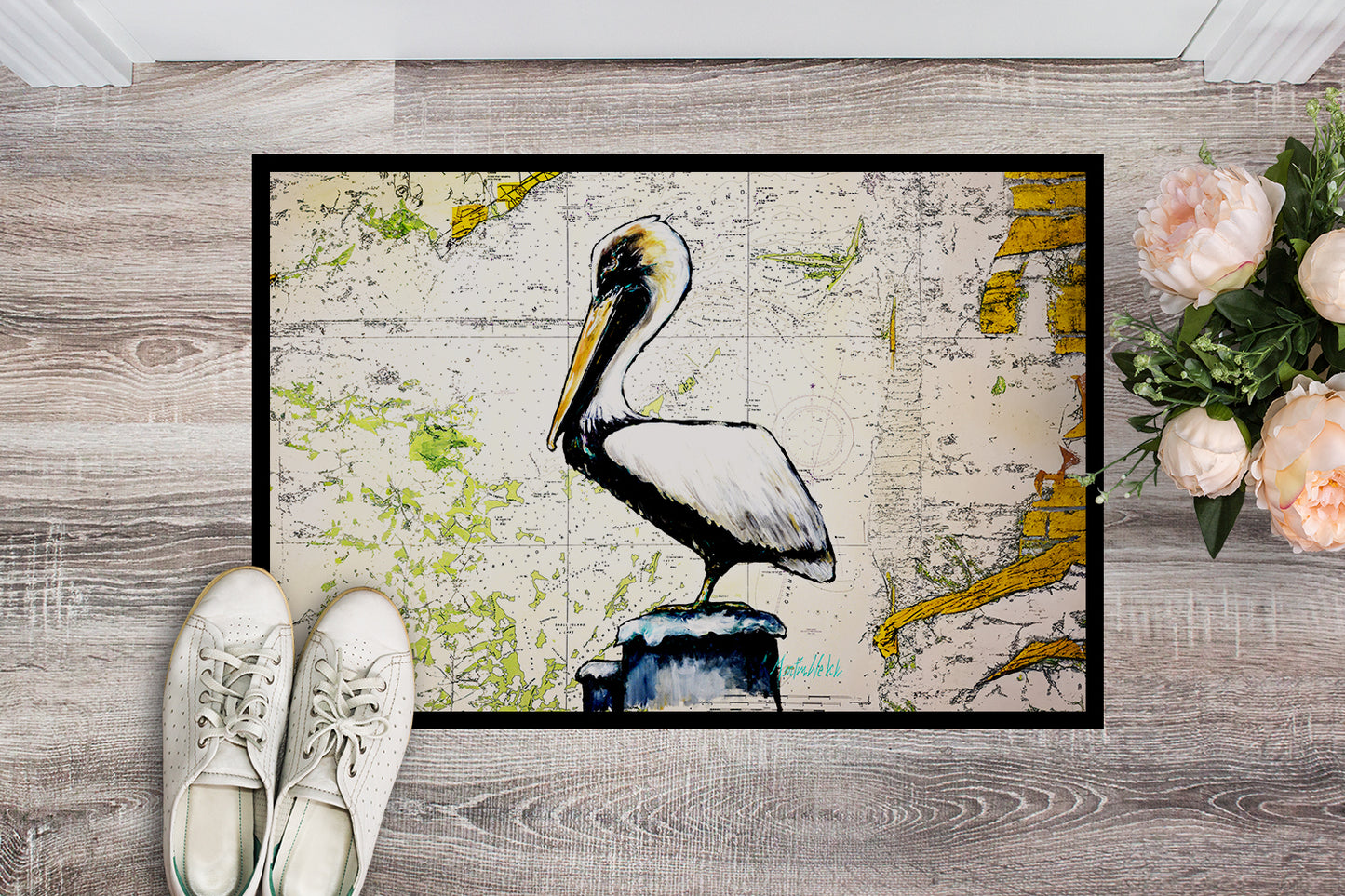 Pelican on Map Doormat