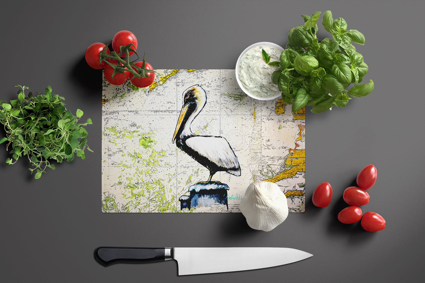 Pelican on Map Glass Cutting Board