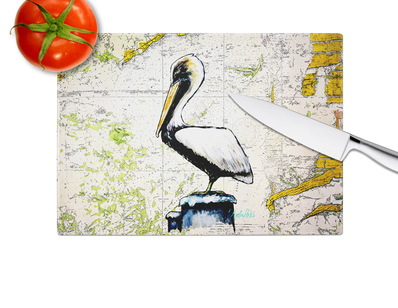 Pelican on Map Glass Cutting Board