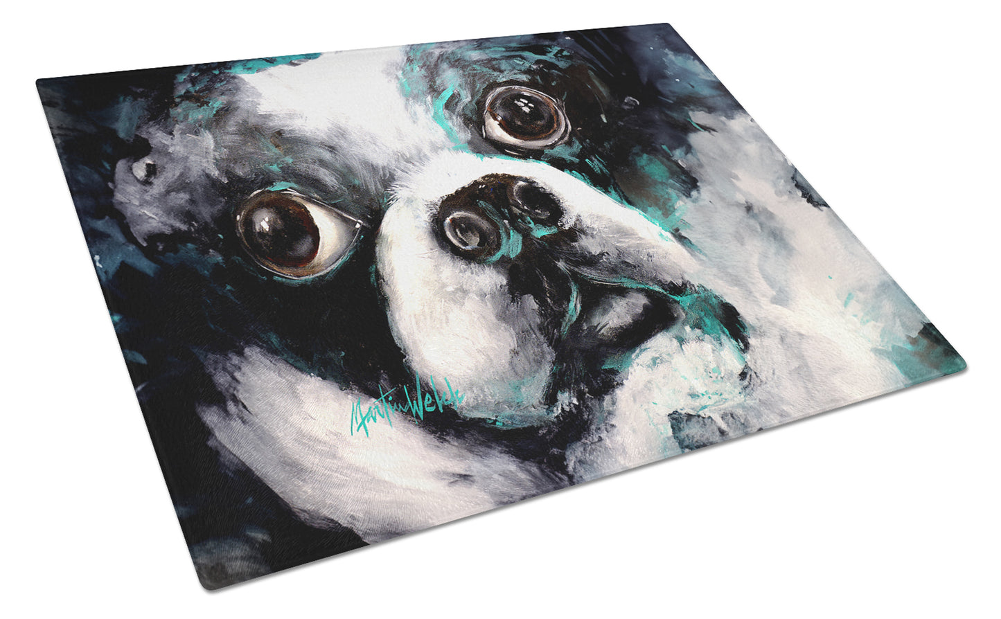 Buy this Boston Terrier Pretty Please Glass Cutting Board