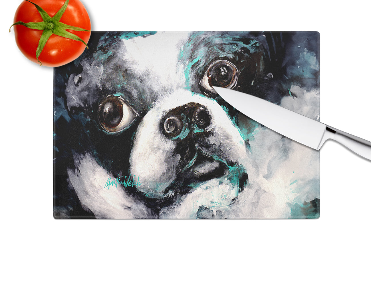 Boston Terrier Pretty Please Glass Cutting Board