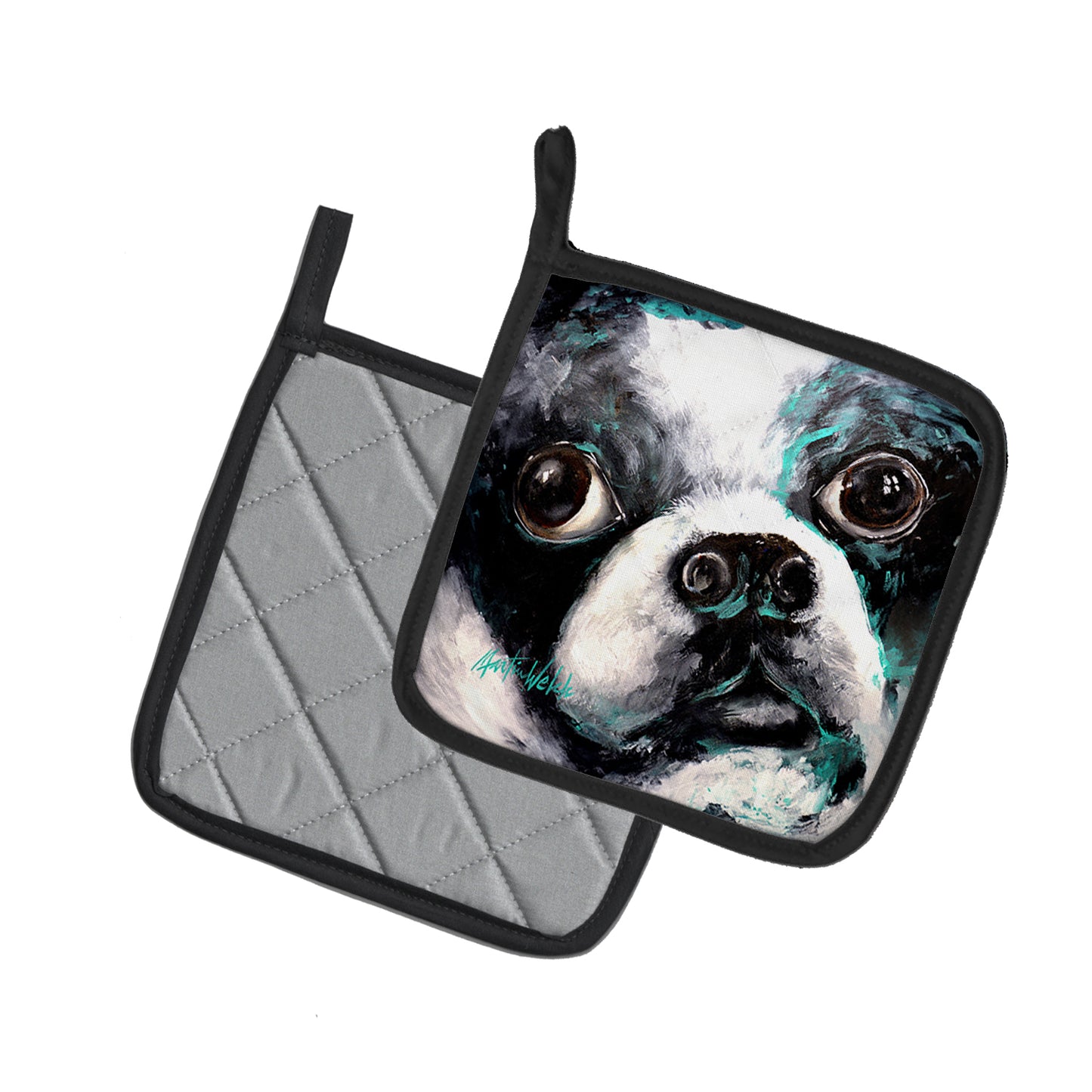 Boston Terrier Pretty Please Pair of Pot Holders