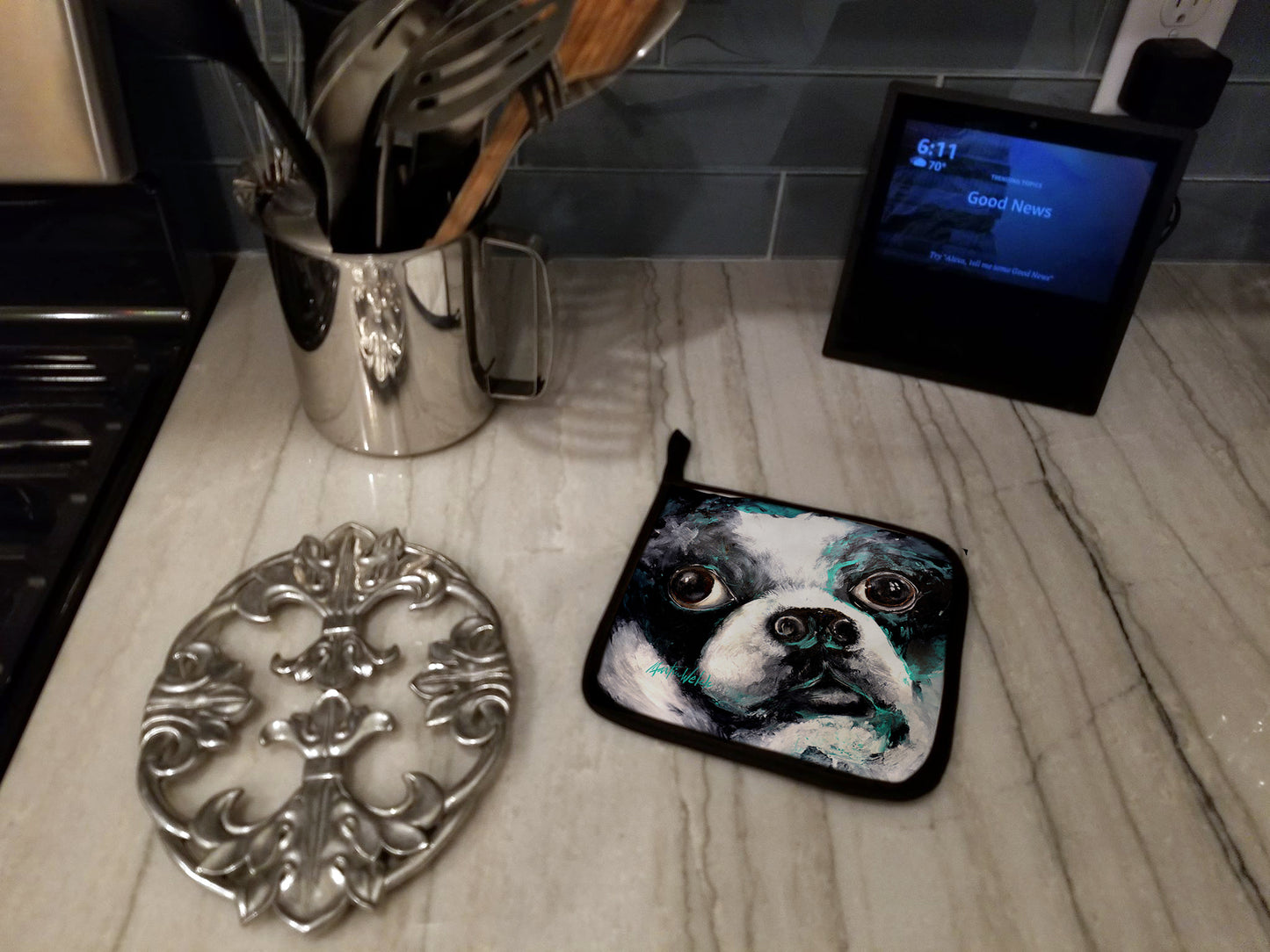Boston Terrier Pretty Please Pair of Pot Holders