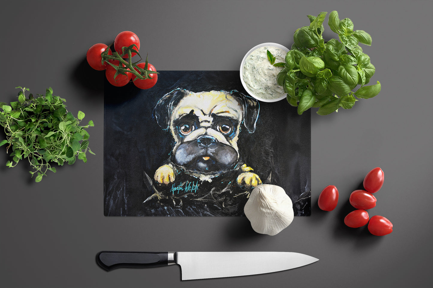 Pug It Out Glass Cutting Board