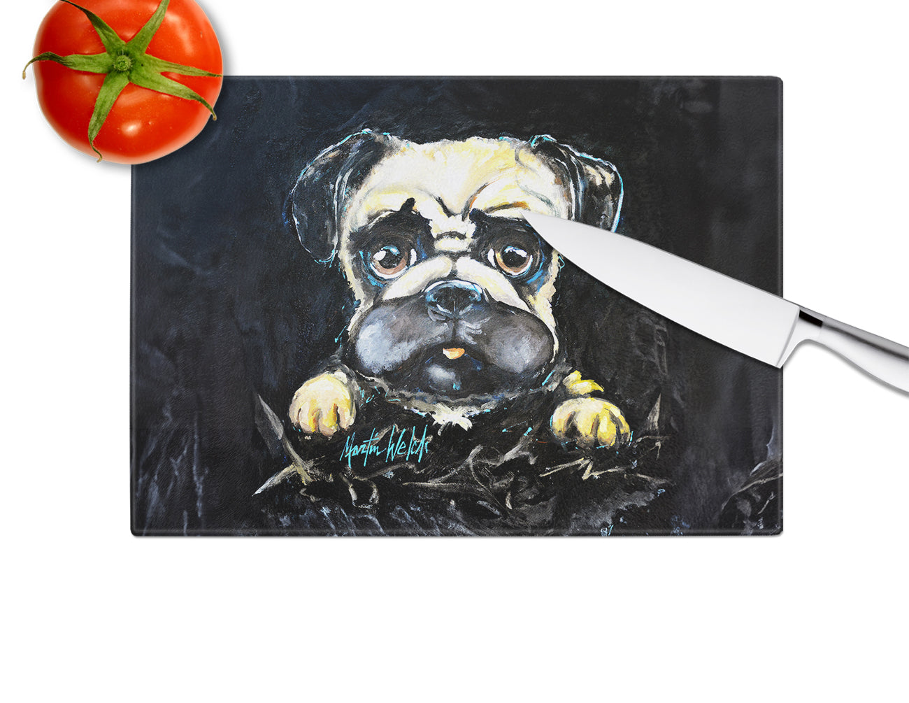 Pug It Out Glass Cutting Board