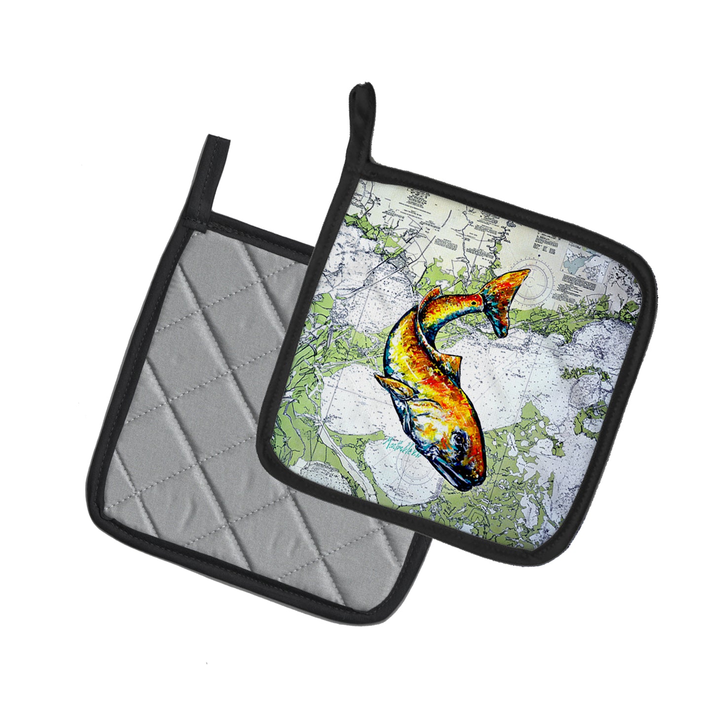 Red Fish On Map Pair of Pot Holders